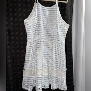 🤍 J by J.O.A. White & Light Blue Lace Midi Dress Size XL Sleeveless Fit & Flare